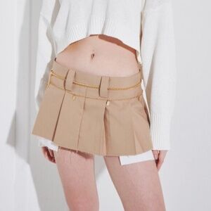 GATELESS Beige Pleated Out Pocket Mini Skirt